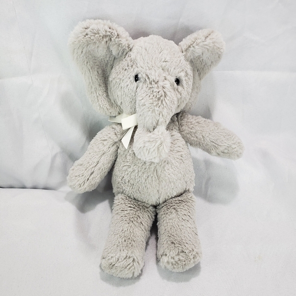 Pottery Barn Kids Gray Elephant Plush Stuffed Toy 12 Inch White Ribbon 2018 - Picture 1 of 10